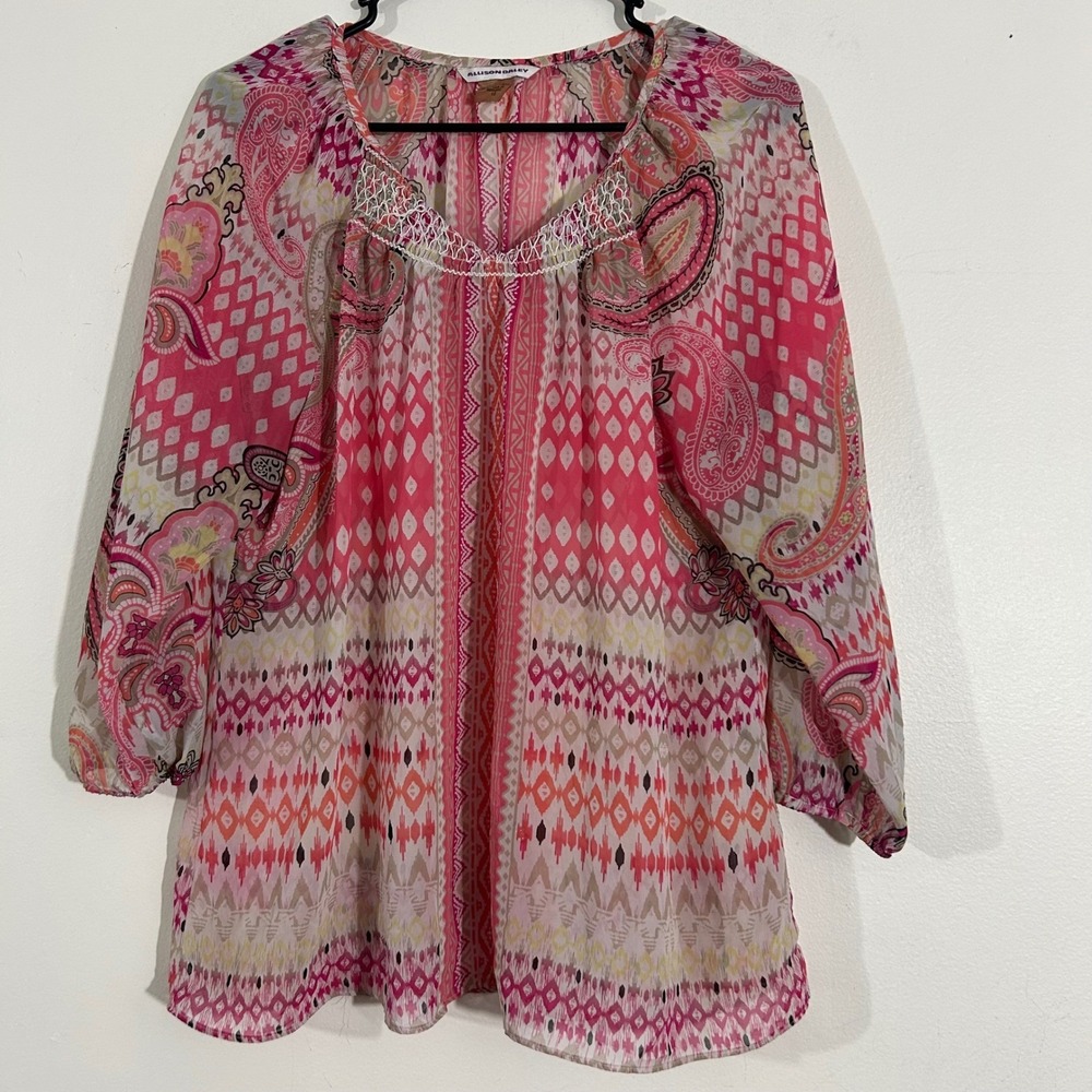 Allison‎ Daley Women's Blouse Size 12 Pink Paisley Pattern 3/4 Sleeve Top